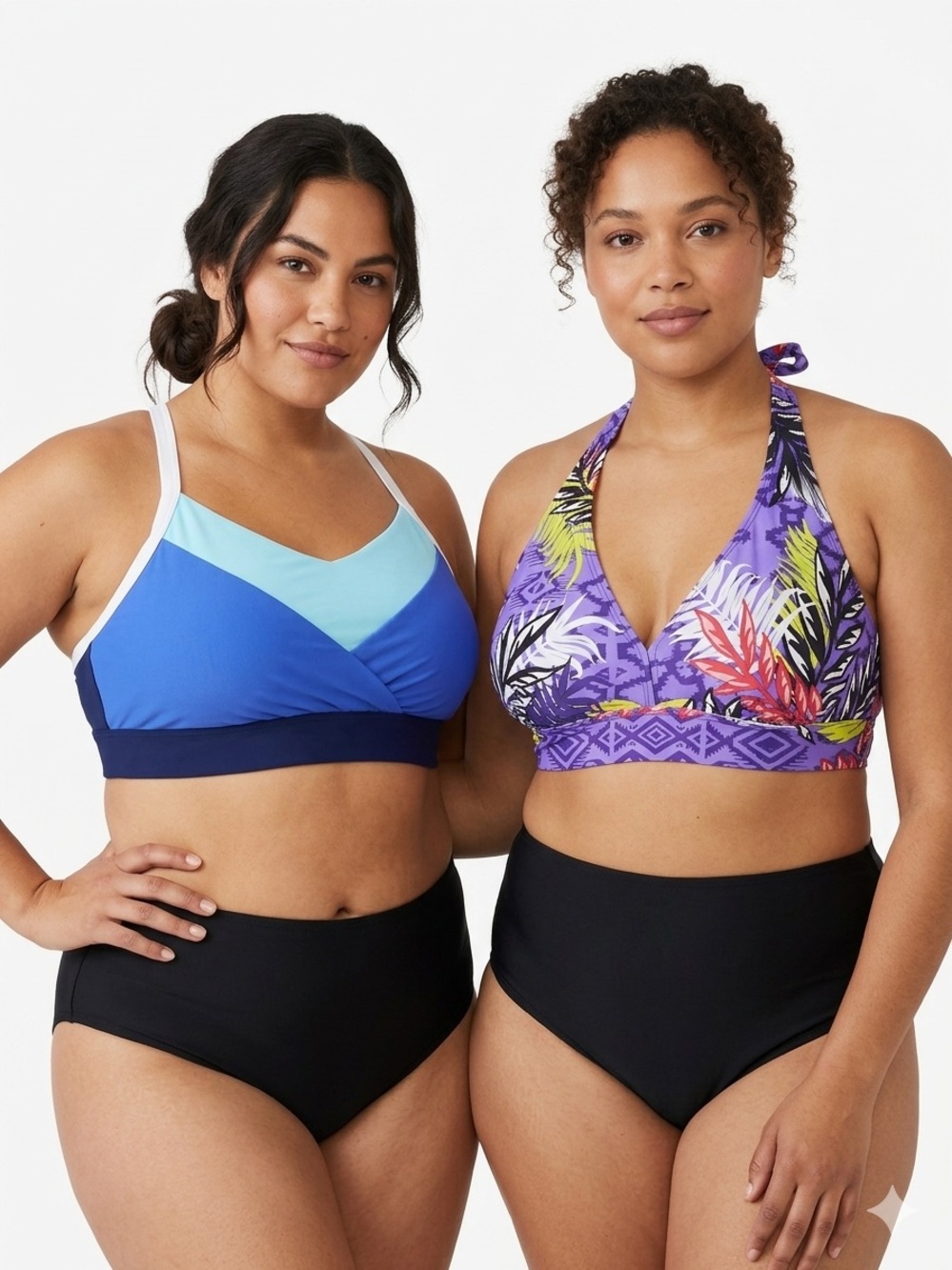 Lands' End & Swimsuits For All Blue & Purple Tropical Two-Piece Bikini Tops